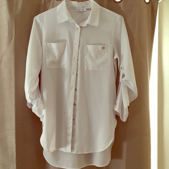 Calvin Klein Tops - Calvin Klein Button Down Shirt White w/ Gold